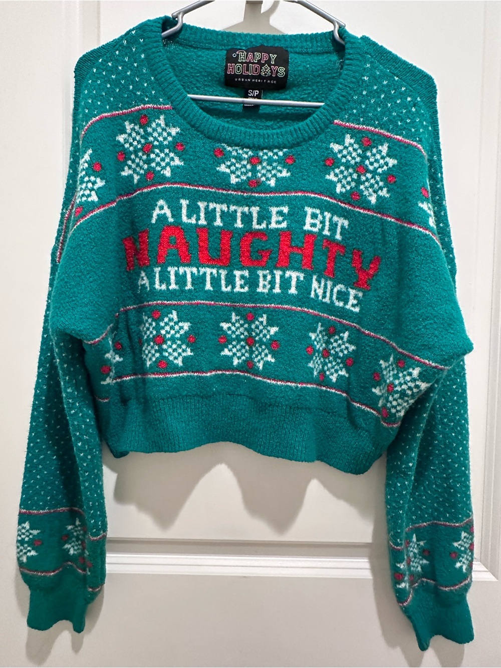 Urban Heritage Teal Holiday Knit Sweater with Red Lettering
